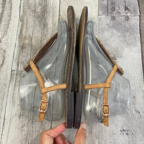 Sam Edelman Rhinestone Studded Gwyneth T Strap Thong Sandal Tan Flats Sz 8.5 - Picture 6 of 10